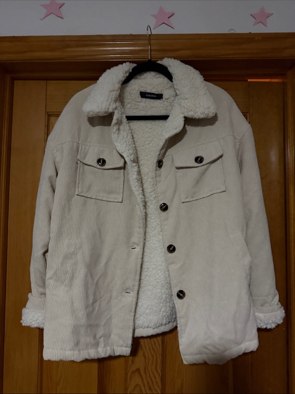 Dokotoo Women's Cream Sherpa-Lined Corduroy Jacket
